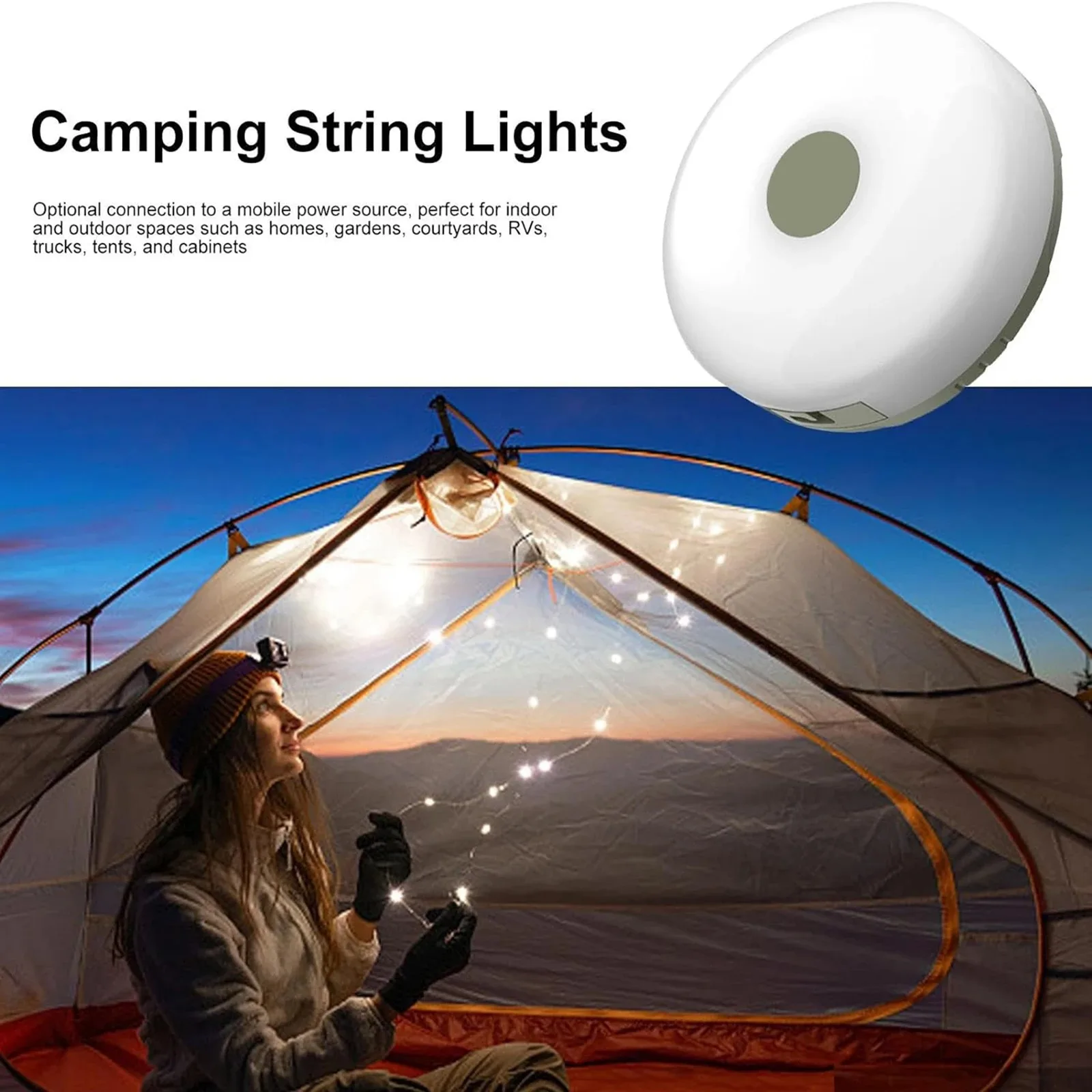 Guirnalda de luces para acampar 2 en 1, guirnalda de luces portátil impermeable para exteriores con modos de iluminación, luces USB para acampar para senderismo