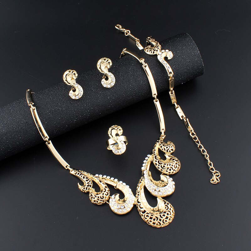 Jiayijiaduo Afrikanische Perlen Schmuck setzt Gold Farbe Halskette Ohrring Armbinde Ring Hochzeit Frauen Schmuck für Frauen Schmuck