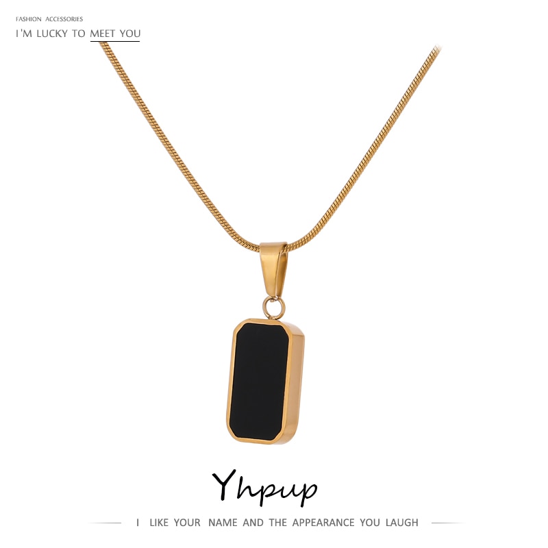 Yhpup – collier Double face en émail noir et blanc pour femmes, pendentif coquille naturelle, en acier inoxydable, ras du cou en métal, ,