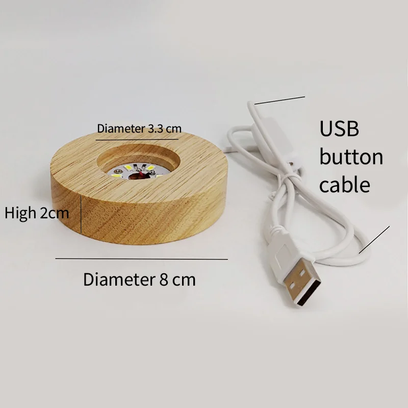8cm Wood Light Base With USB Switch Wooden LED Light Rotating Display Stand Lamp Holder Lamp Base Art Ornament