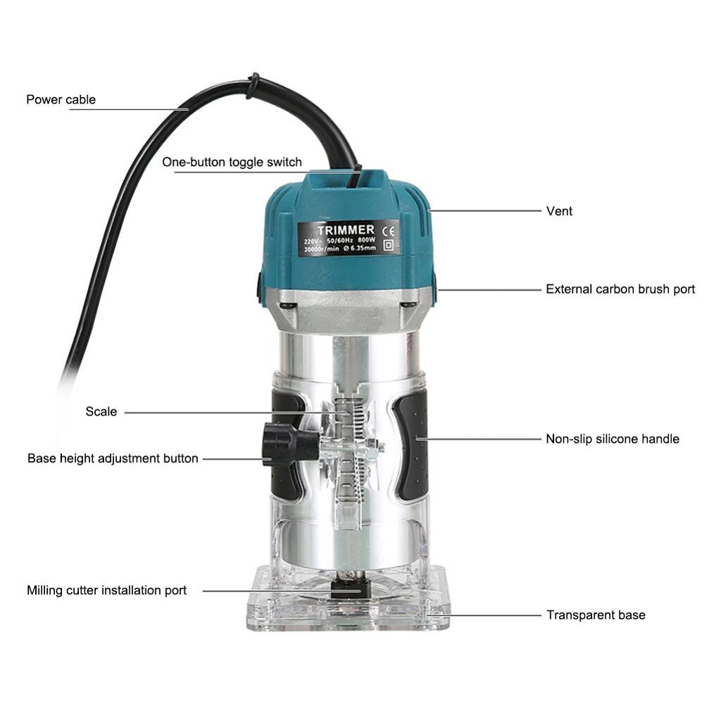 EU UK US AU Plug 800W Electric Hand Trimmer Router Wood Carving Machine Woodworking Wood Milling Slotting Machine