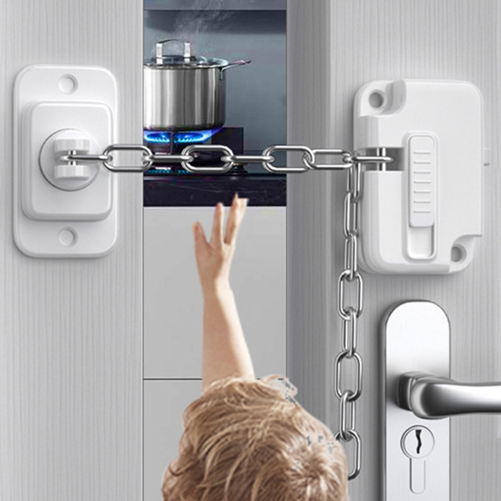 Window Frame Safety Chain Lock Self Adhesive Window Limiter Lock No Drilling Adjustable for UPVC Wooden Sliding Window
