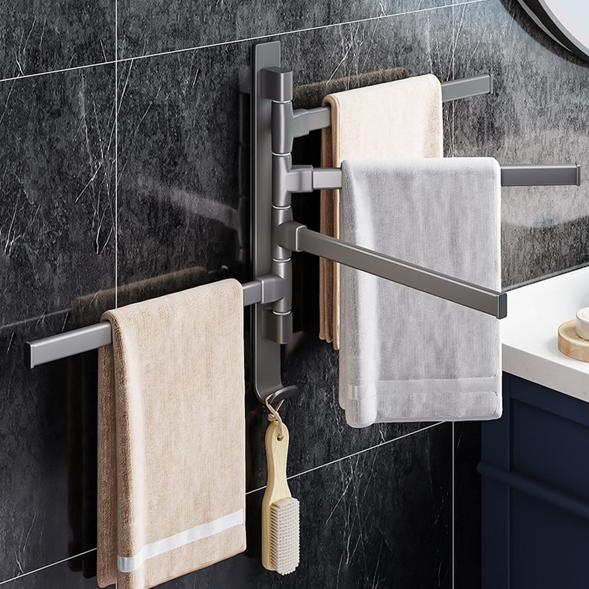 180° Rotatable Towel Holder Space Aluminum Shower Room Towel Hanger Multifunctional Storage Organizer For Bathroom Accessories
