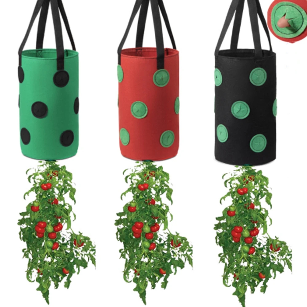 Bolsa de cultivo de tomate colgante de fieltro multifunción con 13 agujeros, macetero de fresa, verduras, flores, bolsas de cultivo de plantas, maceta de jardín
