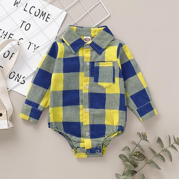 Pasgeboren Baby Jongen Lange Mouw Bodysuits Baby Jongen Plaid Body: b / 24M