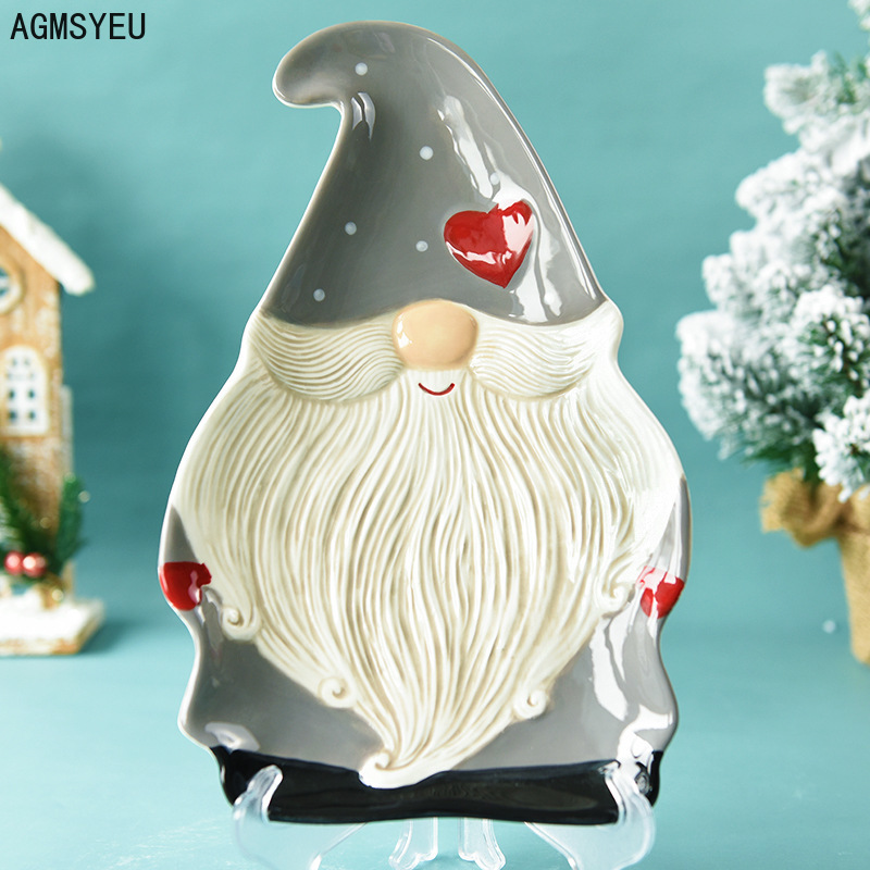 AGMSYEU Santa Claus Plate Ceramic Crafts Western Tableware Flat Plate Household Products Kitchen Ceramic Tableware
