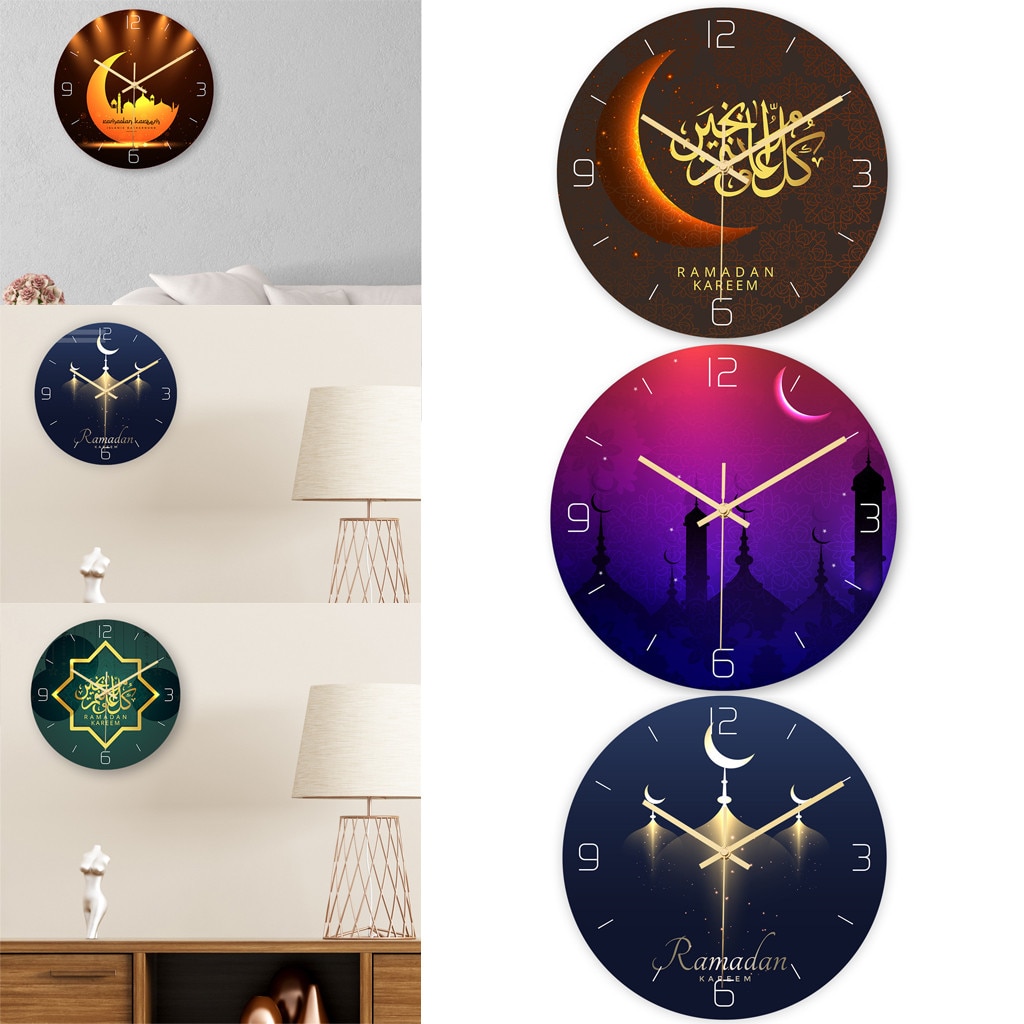 Frameless 3D Wall Clock Decal Sticker Muslim Ramadan Mubarak Home Decor Wall Clock Posters Wallpaper Islamic Wall Clock