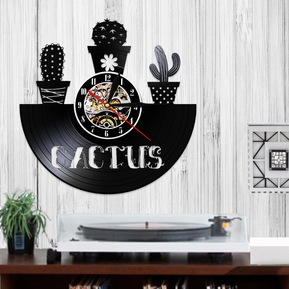 Kunst kaktus vintage vinyl plate veggklokke natur plante saftig veggkunst dekorativ klokke kaktus rom veggdekor klokke