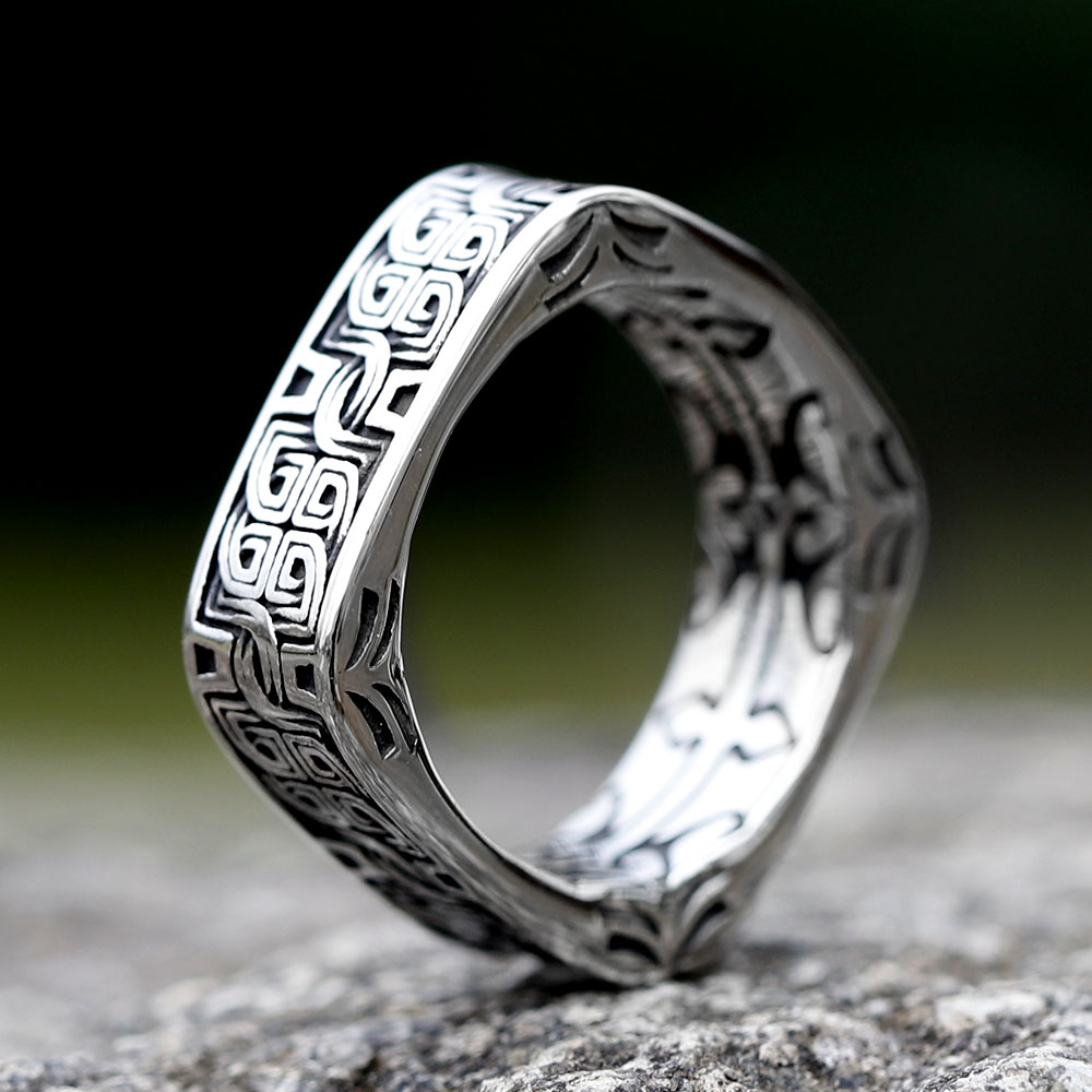 Anillo de nudo celta vikingo con forma cuadrada para hombre, especial de acero inoxidable, joyería Punk de Hip Hop, , novedad de 2023: 11 / Blanco