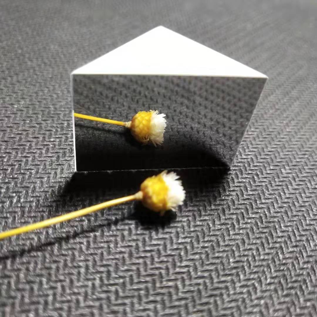 Prisma Triangular de cristal óptico, Prisma de reacción externa de 20x20x20mm, Prisma de ángulo recto con cara grande reflectante, espejo de aluminio cónico