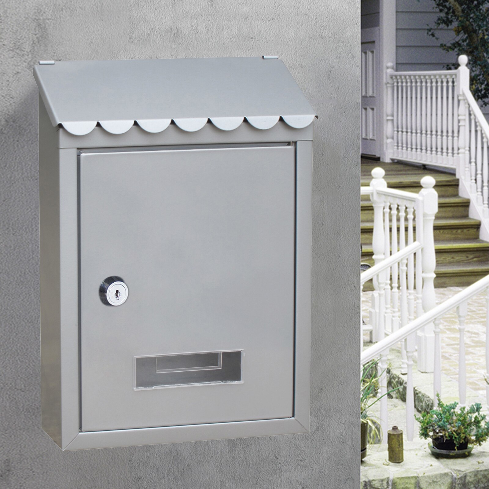 Caja de correos de Metal a prueba de polvo, bloqueo de llaves montado en la pared, buzón Premium con ranura para Letras de carga superior, caja de caída: Silver