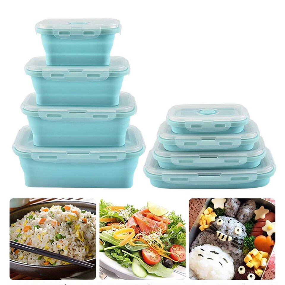 Collapsible Food Fruit Salad Storage Containers with Airtight Lid Stacking Fold Storage Containers for Food Microwave