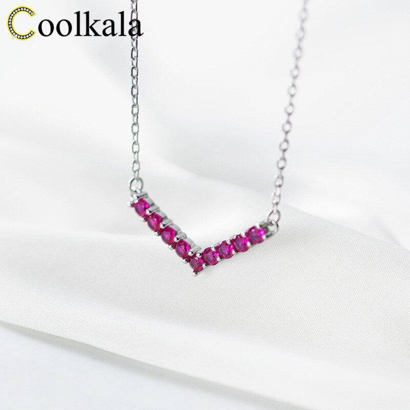 Coolkala-collar de plata con forma de V para mujer, gargantilla de dama, color morado