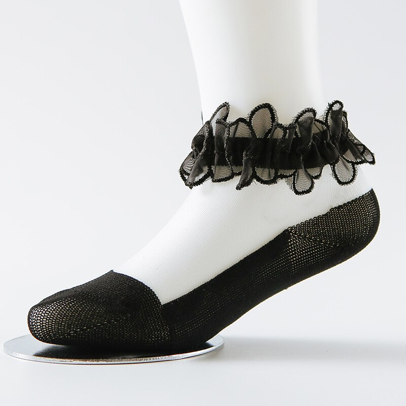 Ankomster vår sommar baby flickor spetsstrumpor ultratunna spetsar osynliga strumpor prinsessa kristall skira strumpor 0-2y: Svart / 24m