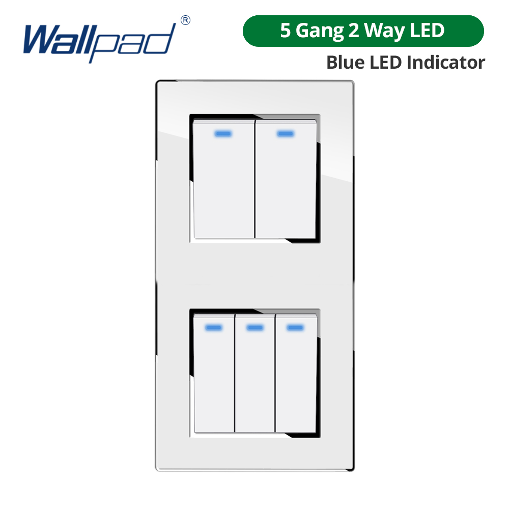 Wallpad Vertical Install 86*172mm White Acrylic Panel Wall Light Switch USB Charge EU Socket Outlet 4 5 6 7 8 Gang 2 Way Reset