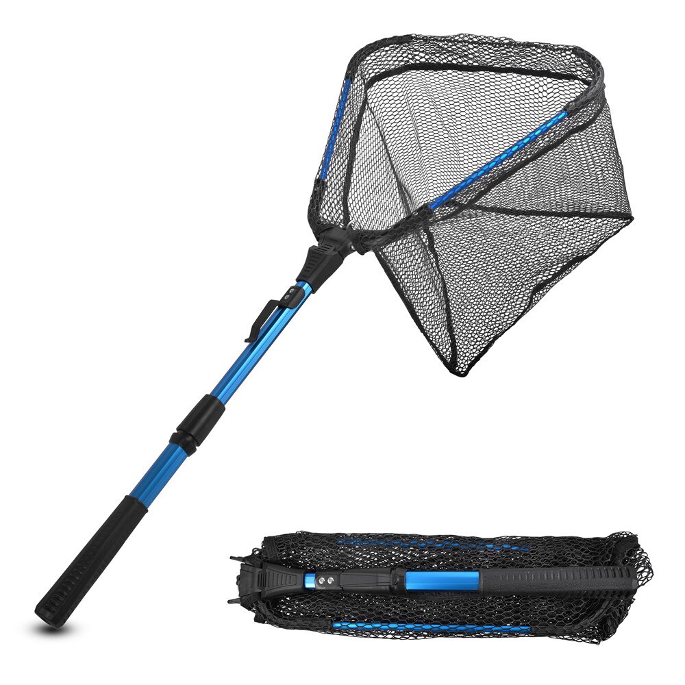 Portable Folding Landing Net Fishing Hand Nets 79/91CM Saltwater Retractable Telescopic Rubber Fishing Nets for Fly fishing