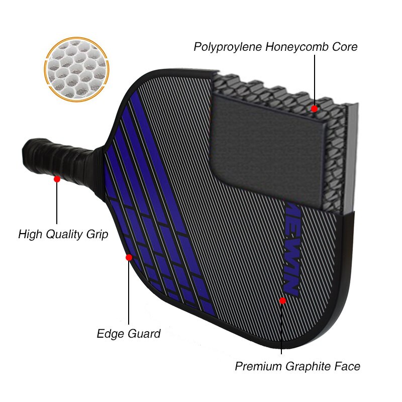 Grafitowy niebieski Pickleball rakieta z polimerowym rdzeniem kompozytowym o strukturze plastra miodu niski profil krawędzi pakiet kryty na zewnątrz