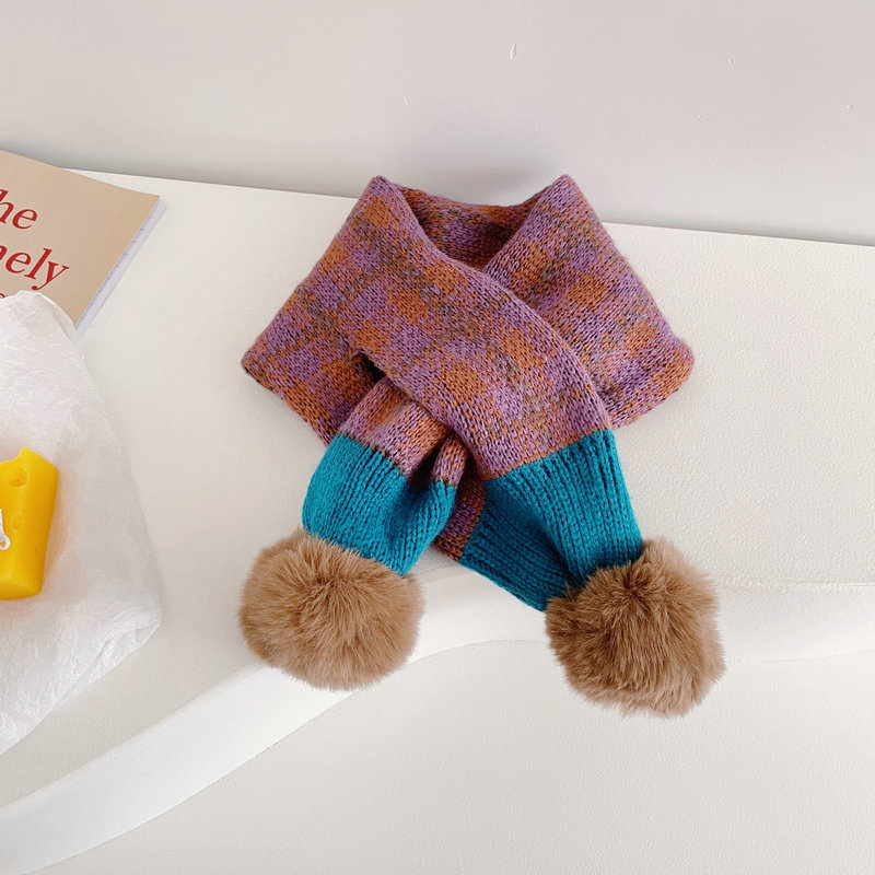 Mode Stiksels Plaid Kinderen Pompom Cross Sjaal Herfst En Winter Jongens En Meisjes Baby Warm Gebreide Sjaals: shenzikalan