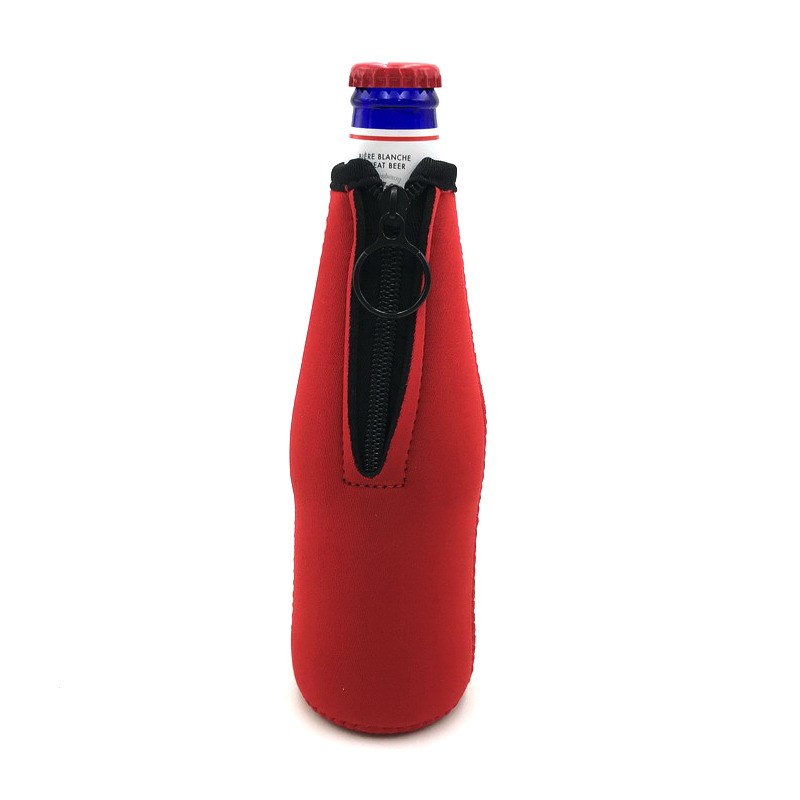6pcs Beer Bottle Cooler Sleeves with Ring Zipper Collapsible Neoprene Insulators for 12oz 330ml Bottles Party Drink Coolies: Red