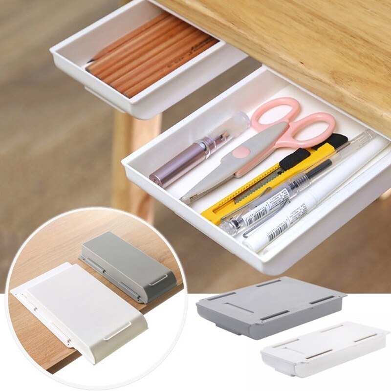 Self-Adhesive Hidden Desk Storage Drawer Table Organizer Box Under Desk Paste Stationery Sundries Tray Storage Case Holder