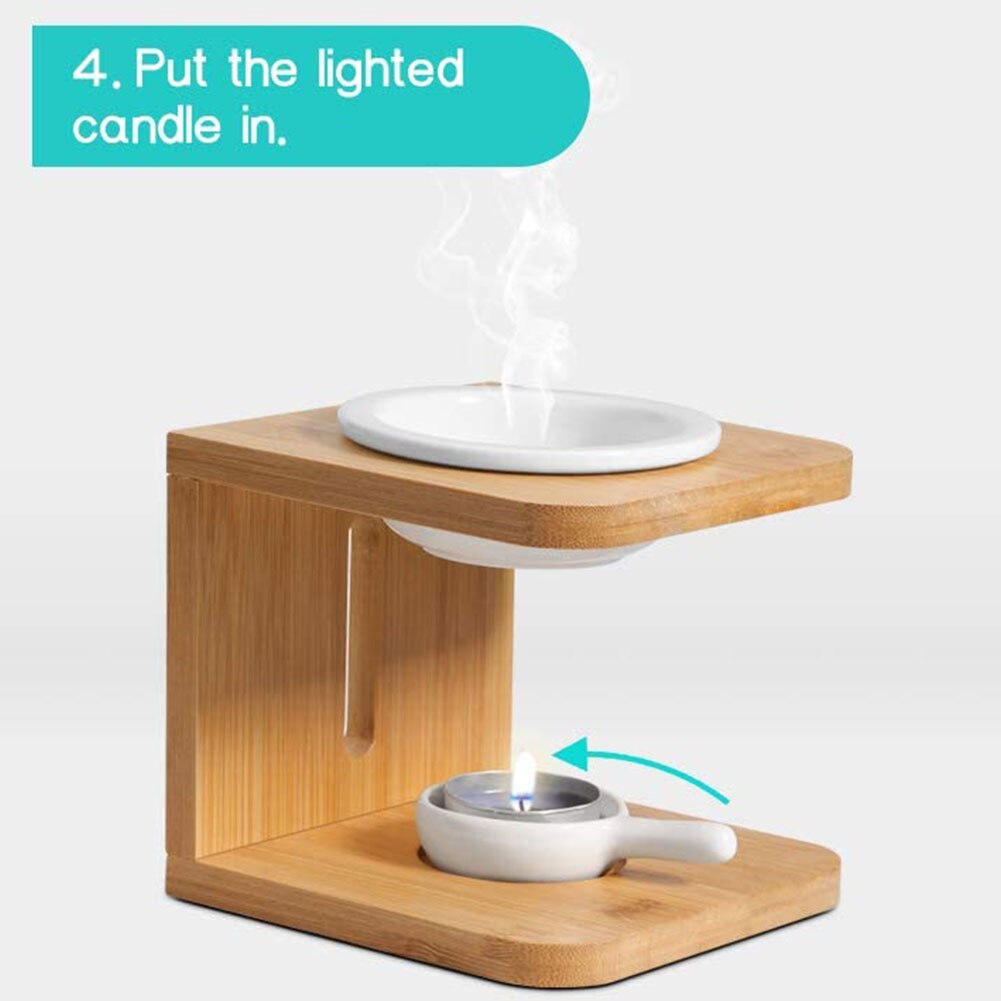 Houten wierookbrander met essentiële olie, geurende wasverbrander met kaarsenhouder, aromatherapie-aroma-ontsteker