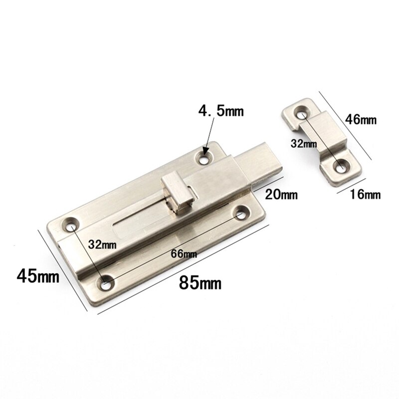 1Pc 2/3/4 Inch Long Silver Stainless Steel Door Latch Sliding Lock Bolt Latch Hasp Staple Gate Safety Lock: 3