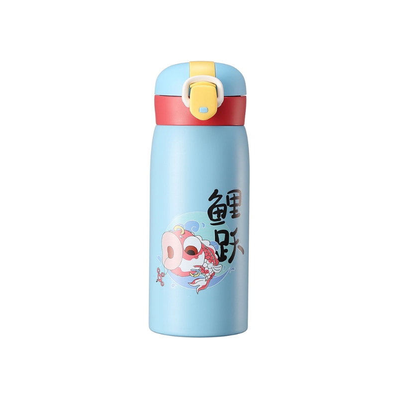 Bouteille Thermos de Style classique chinois, couvercle à rebond, tasse à thé en acier inoxydable, bouteilles d&#39;eau pour , bureau, maison, école: blue / 390ml