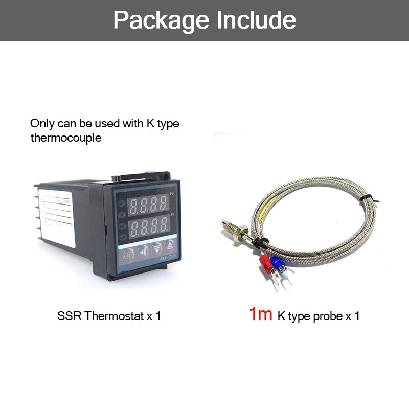 Dual Digital PID SSR Thermostat Regulator Temperature Controller Kit REX-C100 with SSR-40DA, Heat Sink, 2m K Thermocouple: Set 7