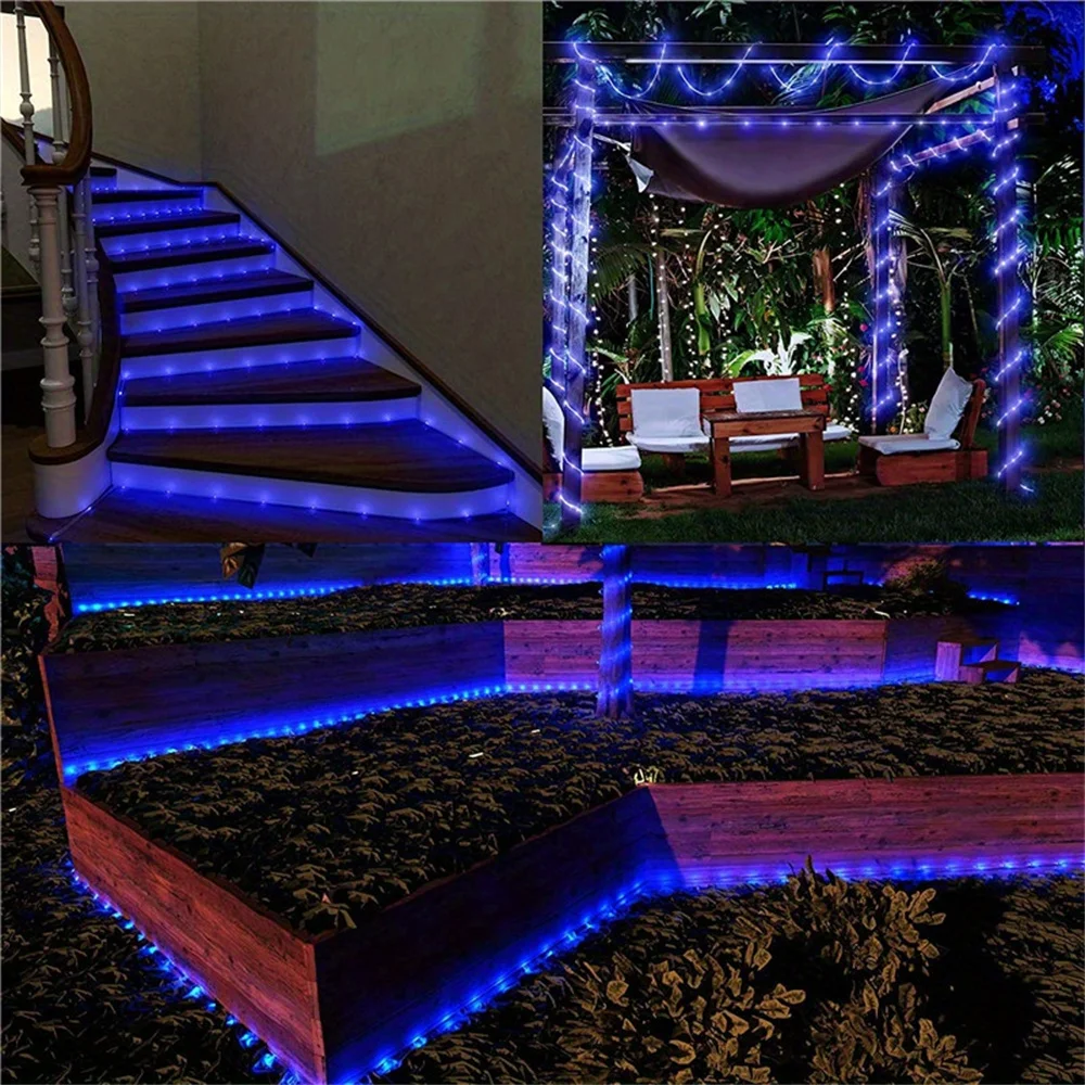 Luzes de corda solar ao ar livre azul 300 LED tubo de PVC luz de corda de fadas jardim Halloween e decorações de Natal