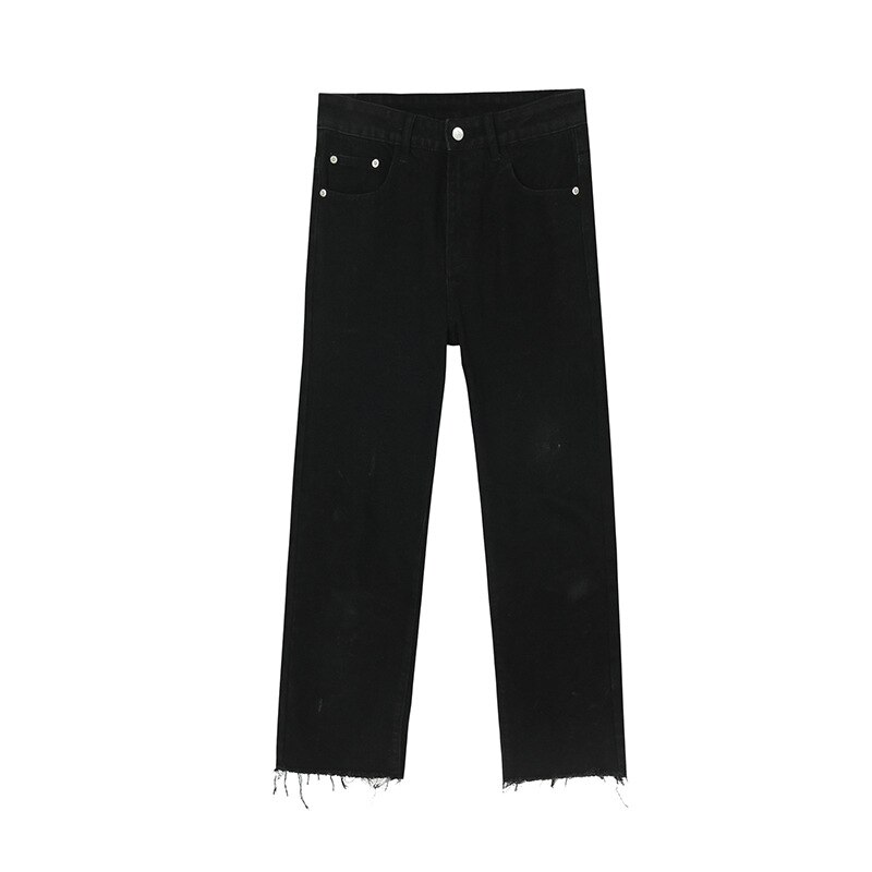 Pantalones vaqueros con dobladillo roto para hombre, ropa de calle de estilo coreano japonés, informal, Hip Hop, Vintage, para pareja