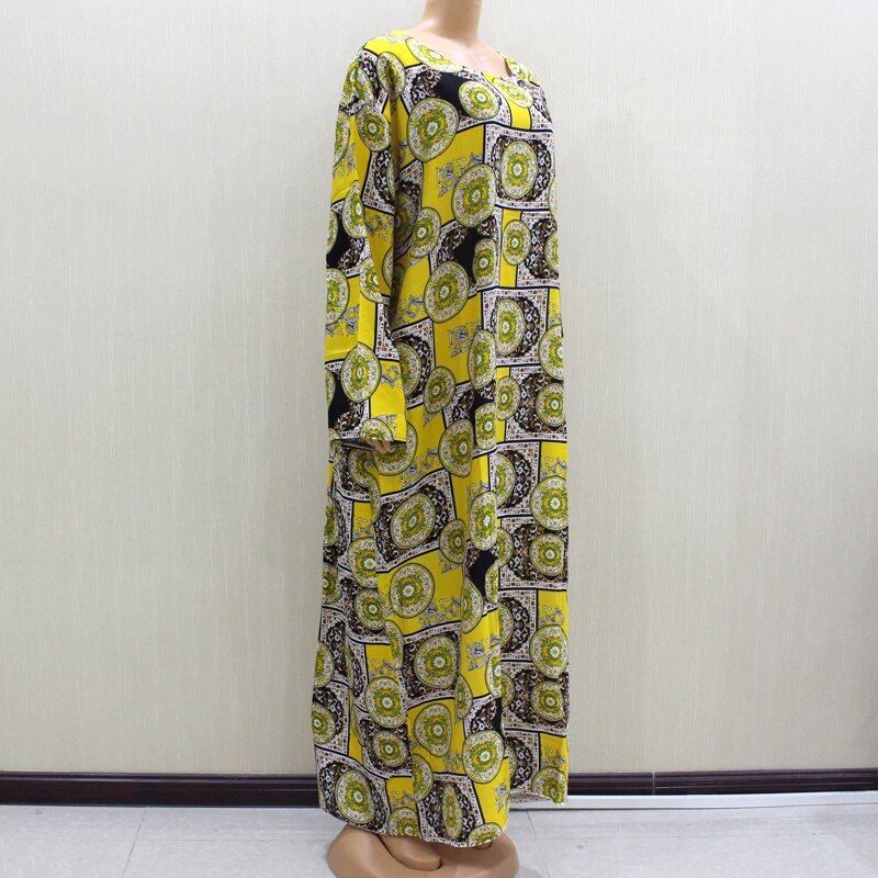 Afrikaanse O-hals Lange Mouw Lange Jurk Vrouwen Lente Jurken Casaul Elegante Vrouwen Jurk