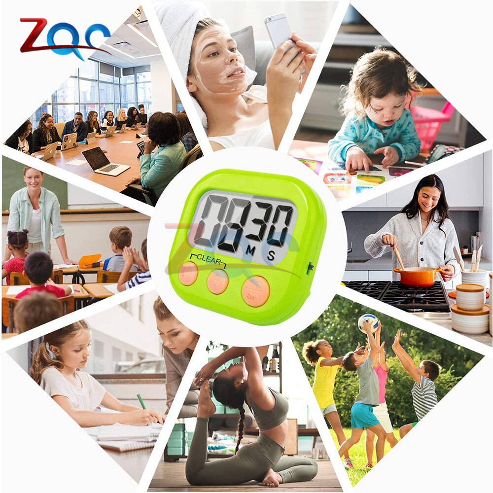 LCD Digital Timers Kitchen Timer Cooking Timer Count Up Down Alarm Clock 24 Hours with Stand White Blue Green Pink