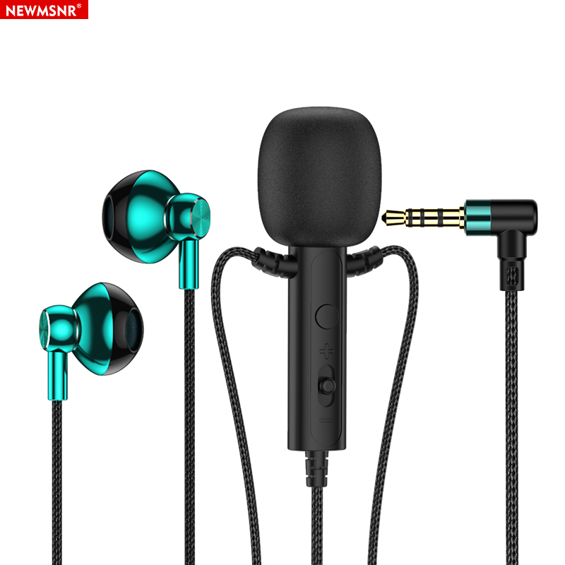 For Live Broadcast Karaoke with Clip Lapel Mic Earphones Portable 3.5mm In-ear Headsets Surround Sound Headphones with HD Mic: green