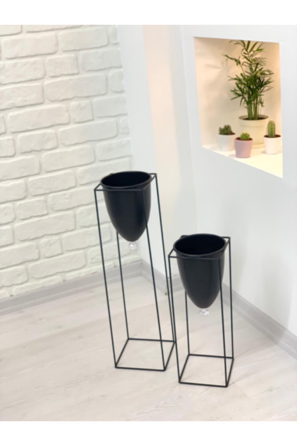 Maceta de Pedestal de Metal para decoración del hogar, 2 piezas: BLACK BLACK