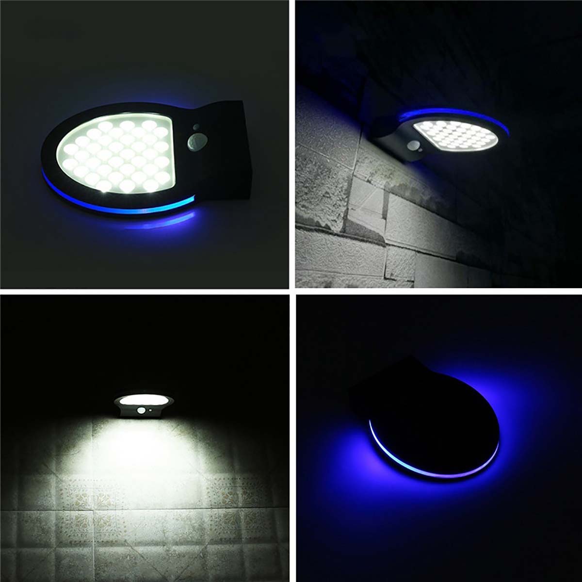 Wit + Blauw Solar Light Led Weerbestendig Zonne-energie Wandlamp Wireless Motion Sensor Beveiliging Licht Voor Outdoor Tuin