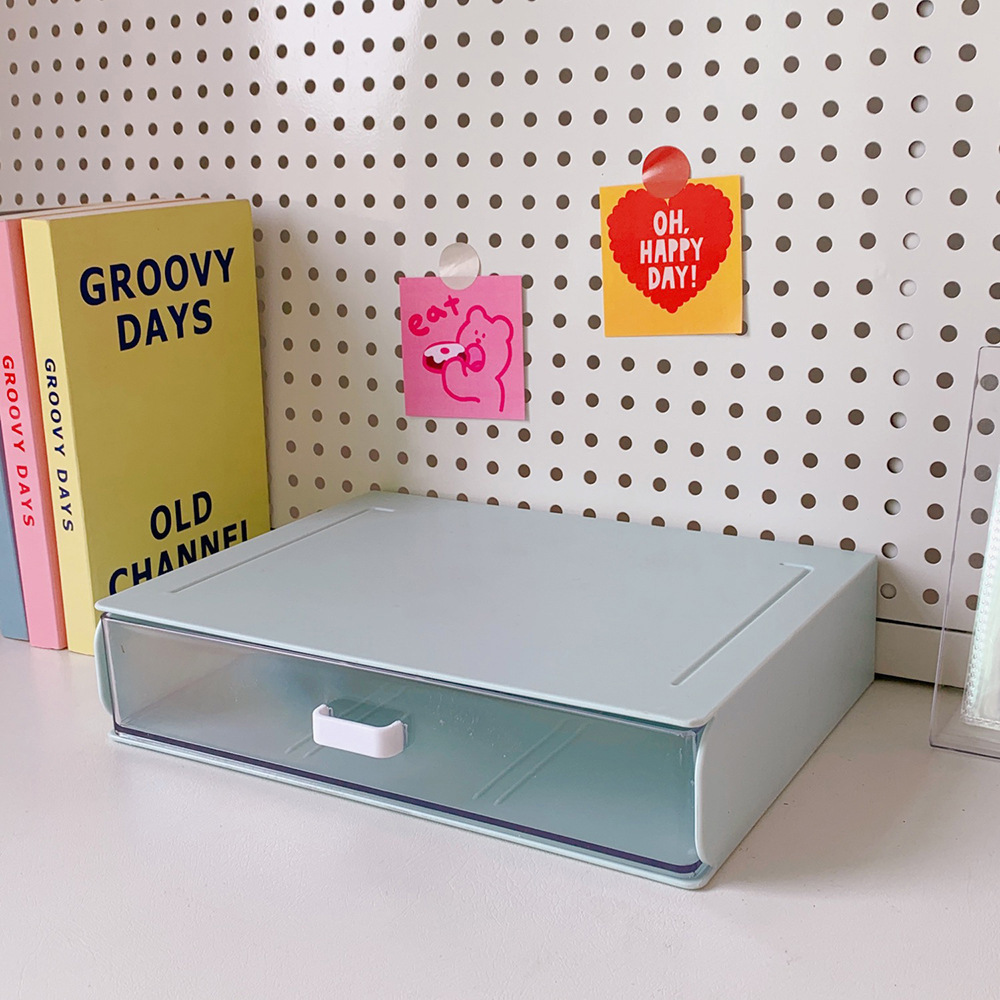 Desktop Acrylic Storage Box Drawer Organizer Large Capacity Sundries Storage Desktop Jewelry Nail Polish Makeup Drawer Container: Blue 1 grid