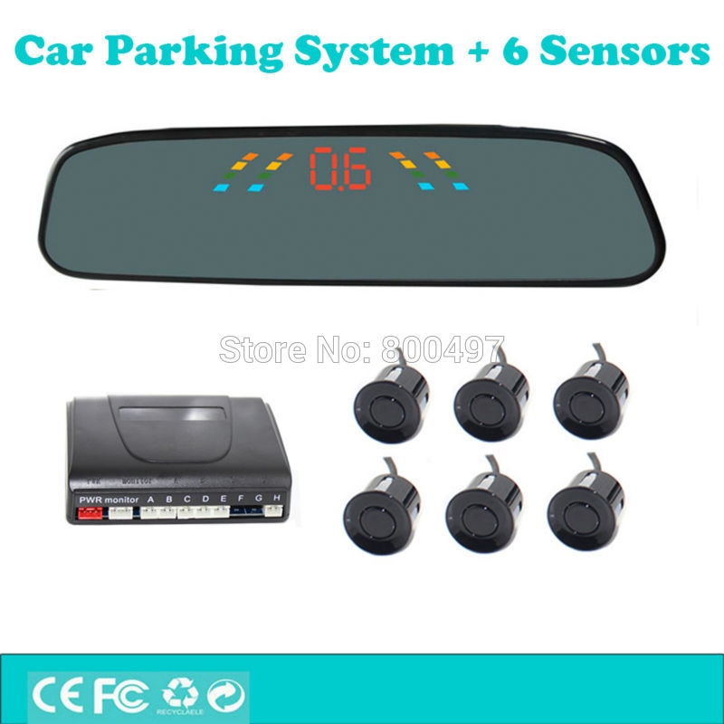 Auto Parkeerhulp Systeem met 6 Parkeersensoren Achteruitkijkspiegel LED Display Backup Reverse en Front Radar System Alarm Kit