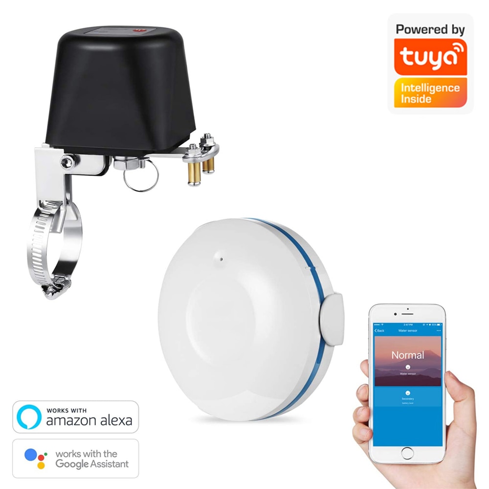 UseeLink Smart Wi-Fi water sensor used with valve controller to control water shut-off valve for flooding and leak detection
