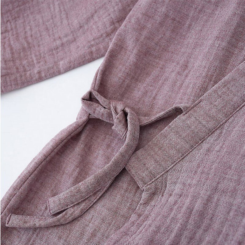 XIFER-Pijama de estilo japonés para hombre, Kimono de algodón para otoño e invierno, cárdigan de gasa de algodón, pantalones de manga de 7 puntos, Color sólido, Hanfu