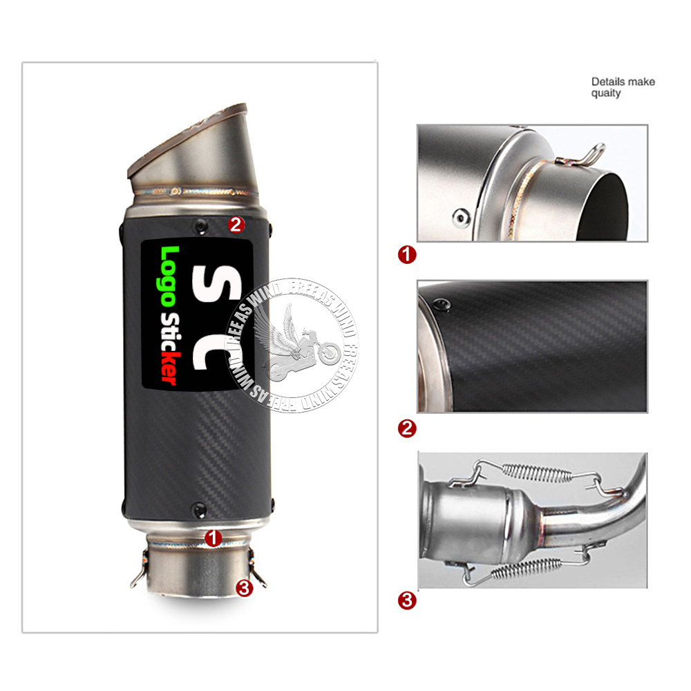 51mm 60mm 63mm Carbon Fiber sc Motorcycle Exhaust Muffler Escape for Motorcycle GP-project Universal Exhaust Modified Accessorie
