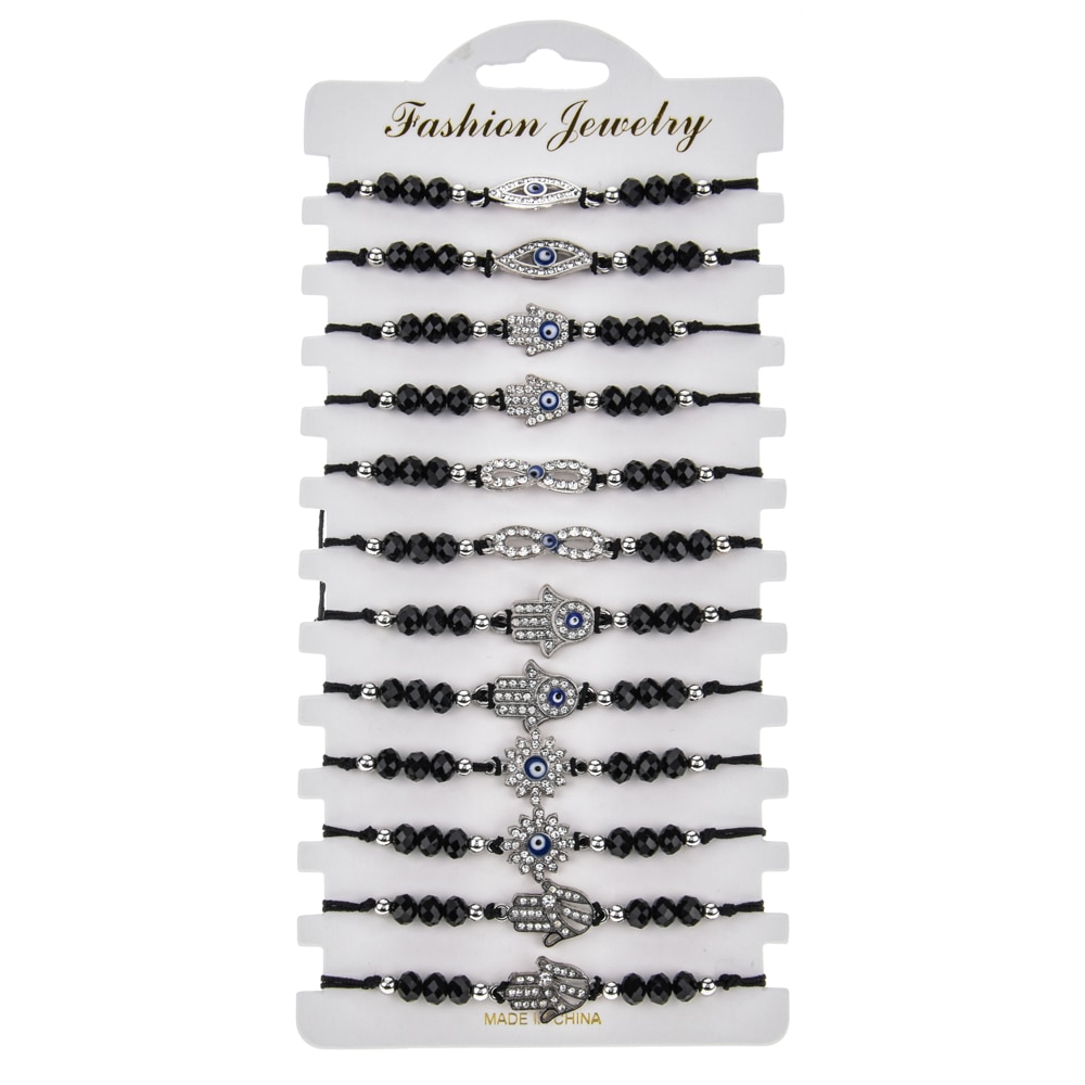 12 pièces/lot cristal coquille tressée corde Bracelet ensemble à la main réglable lettre perles Bracelets pour femmes filles enfants manchette bijoux