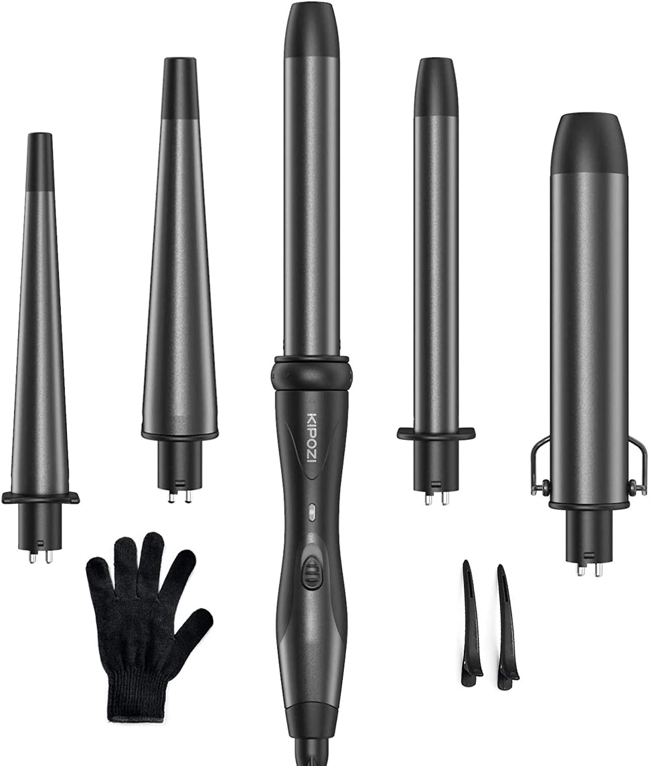 KIPOZI ferro arricciacapelli professionale 5 in 1 strumenti per capelli riscaldamento istantaneo ferro arricciacapelli elettrico spazzola ad aria calda barili in ceramica per donna: 186C5 Black / EU