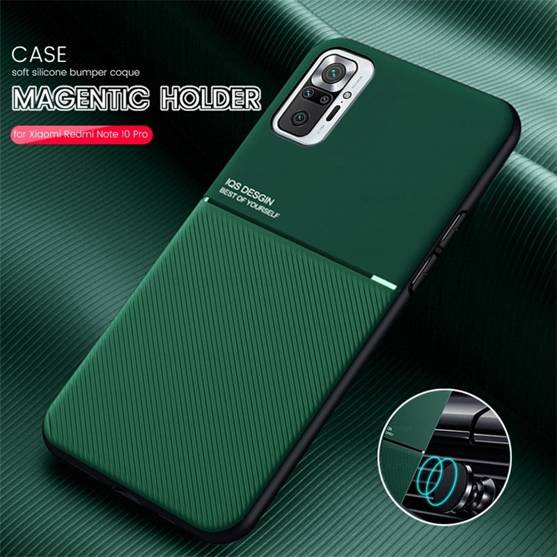 car magnetic holder case for xiaomi redmi note10 pro case leather texture silicone shockproof coque cover for red mi note 10 pro