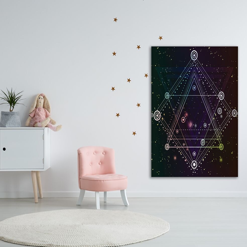 Tapestry Hipster Mystic Heilige Driehoeken Cirkels Op Donkere Ruimte Sterrenhemel Boho Chic Art Zwart Wit Paars