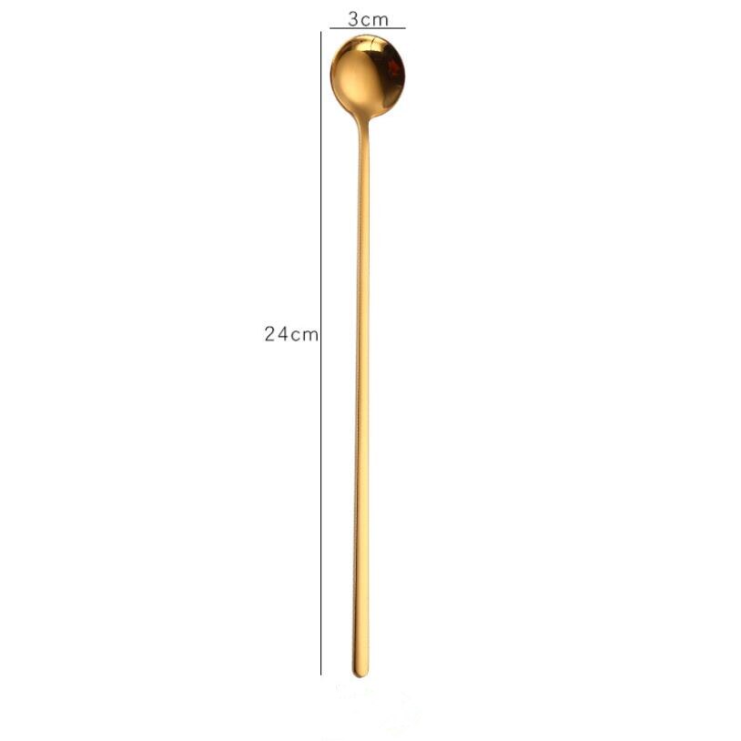 Long Handle Small Coffee Spoon Smoothie Ice Mixing Scoop 304 Stainless Steel Milk Tea Bar Spoon: 02 Gold