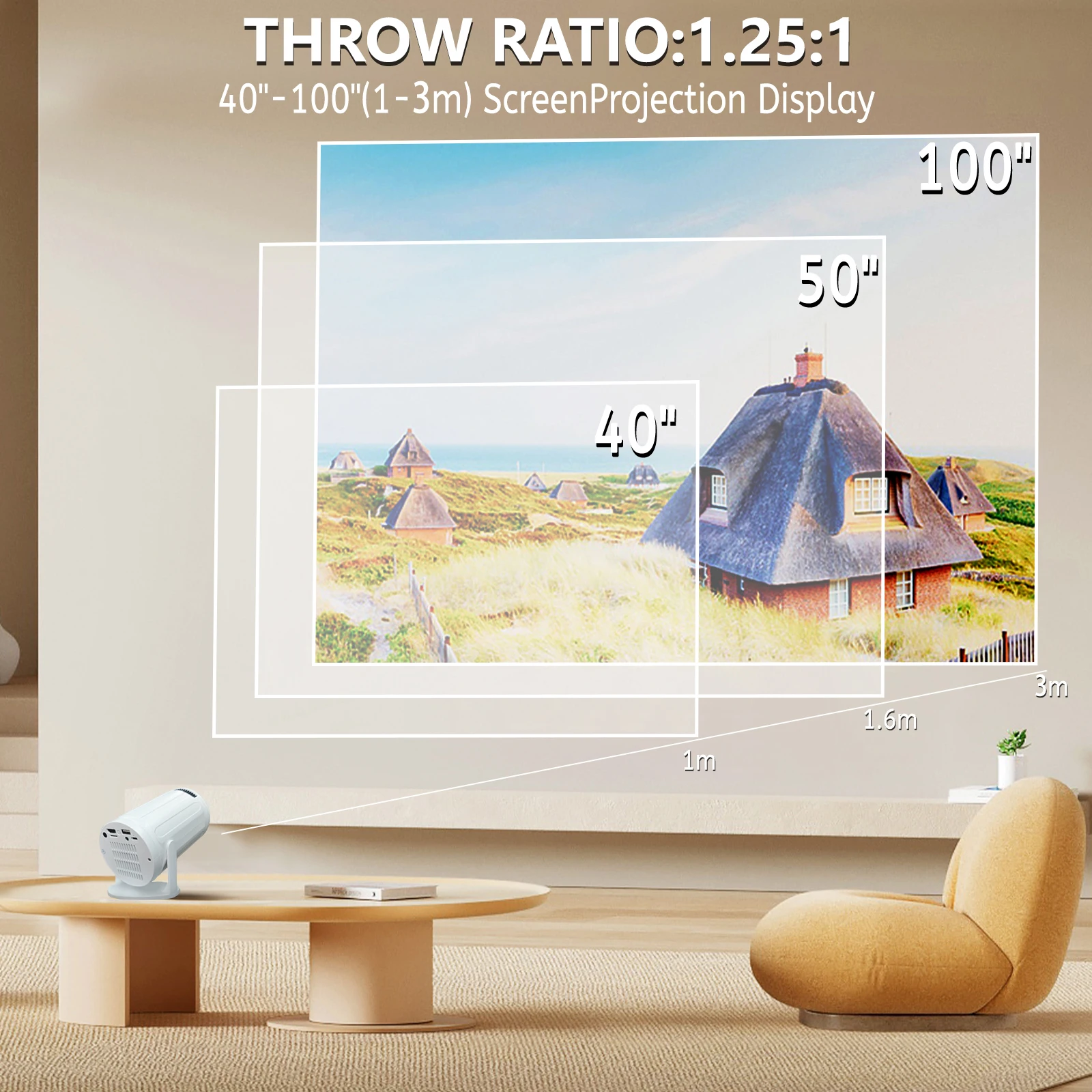 RY008 2025 Verbesserter Projektor 1080P Full HD Unterstützung 4K, 4D Keystone-Korrektur WiFi Bluetooth HDMI USB Tragbarer Outdoor-Film Pr