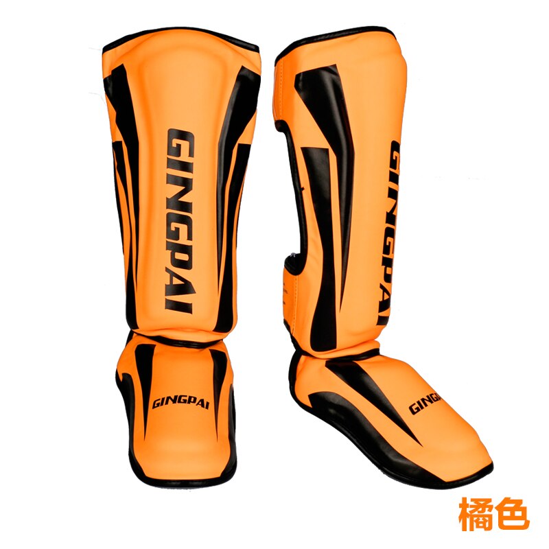 Unge/voksne børn mma boksning skinnebensbeskyttere vrist kickboksning ankelstøtteudstyr karatebeskyttere sanda muay thai leggings deo: Jp orange / L
