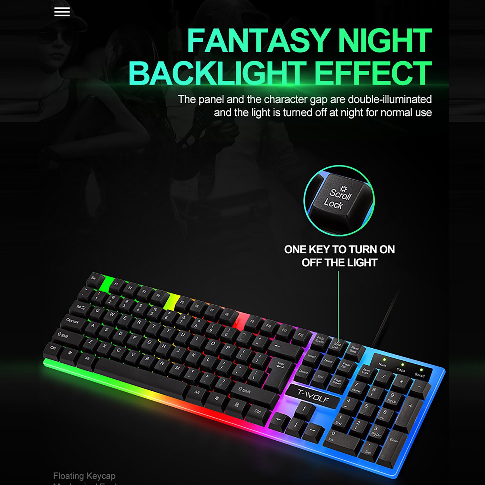 Regenboog Backlight Usb Ergonomisch Toetsenbord Muis Kit Rgb Led Lichtgevende Waterdicht Gaming Toetsenbord En Muis Set Voor Laptop # T2