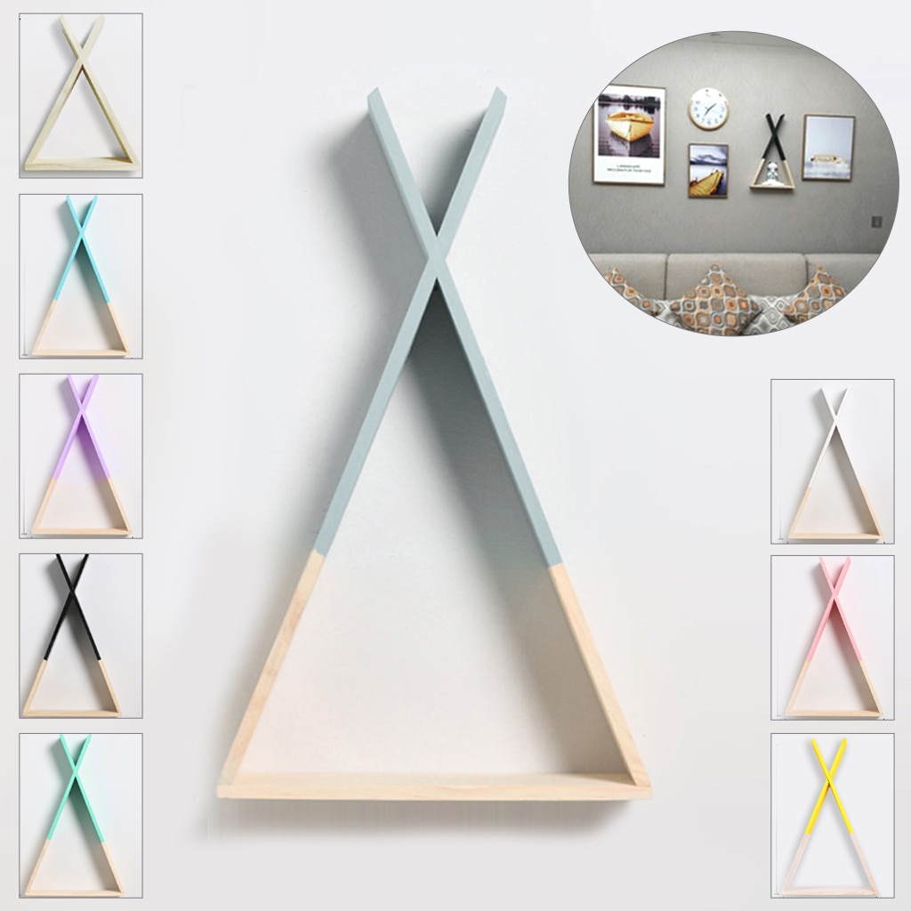 Estantería de pared de almacenamiento en estantes decorativos estante de vitrina triangular de madera para sala de estar, dormitorio, decoración para habitación de niños