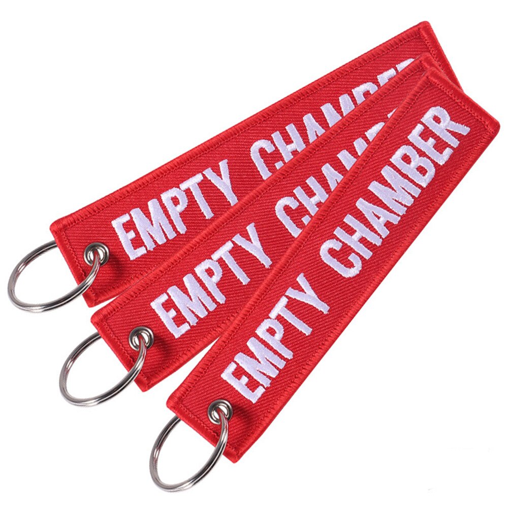 6 Pack Red Empty Chamber Keychain Double Sided Letter Embroidered Key Fobs Hook and Loop Key Chain Aviation Tag: 3 pack